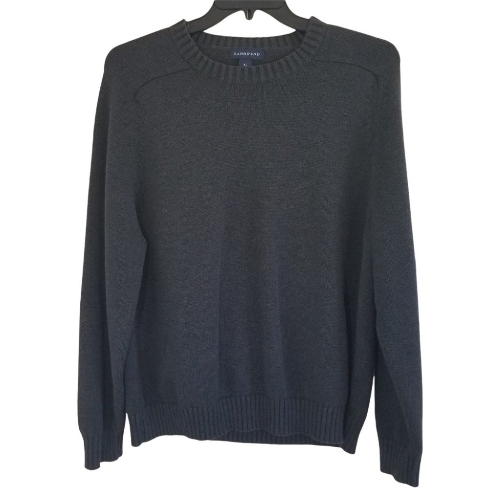 Men's Land's End Knit Pullover Sweater Like New Size XL Charcoal Gray Black